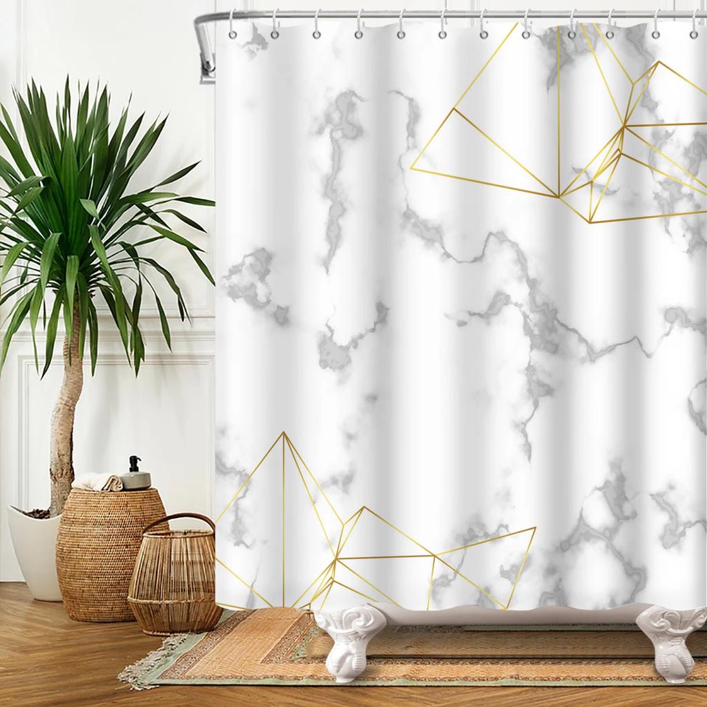 Marble Bathroom Curtain Abstract Modern Luxury Shower Curtain Waterproof Fabric Shower Curtain Bath Curtains With Hooks180x200