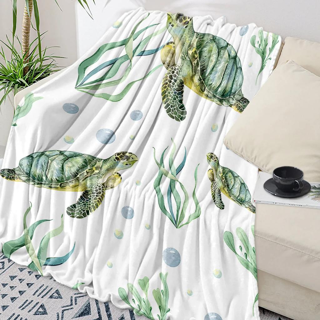 Turtle Blue Sea Bubble Throw Blanket Warm Microfiber Flannel Blanket Bedroom Decor Blankets For Beds