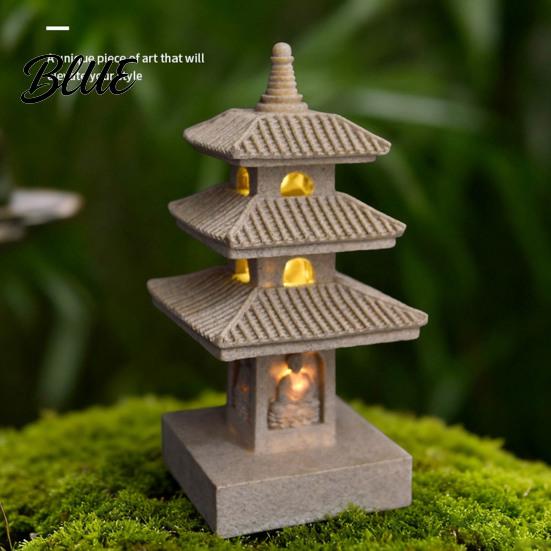 Figurilla de Resina para Patio Trasero Pagoda Solar Estatua de Jardín 3/4 Niveles Adorno Exterior para Césped Ornamento con Luz LED Exterior Alimentado por Energía para Paisaje Balcón