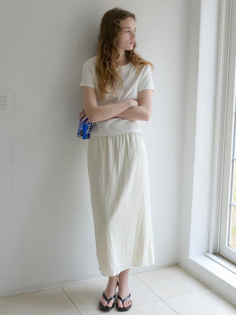 Elssibeui Shirred Waist Midi Skirt_Ivory