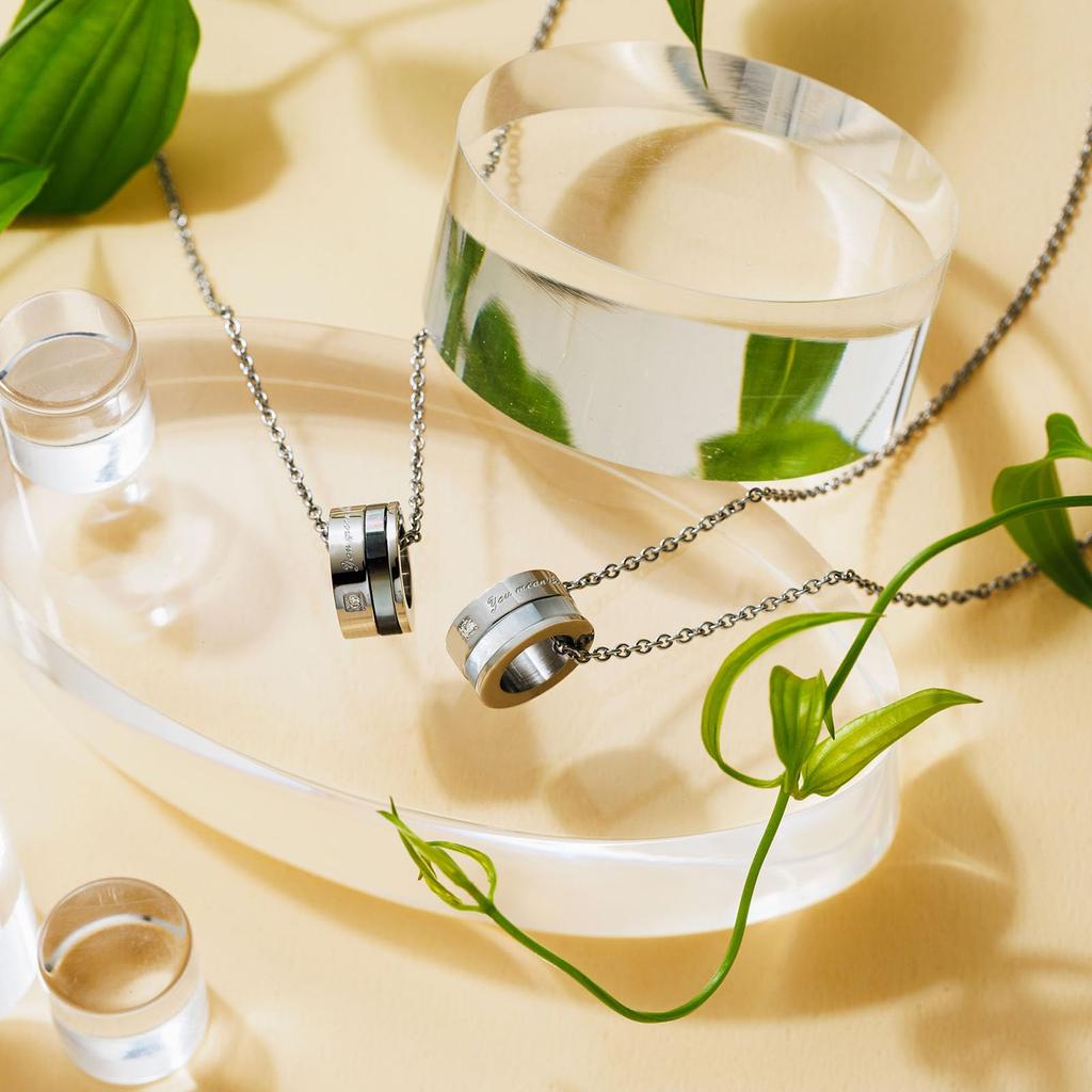 Pair Necklace Pendant Allergy Free Surgical Stainless Steel 316L Shell Message White Black [White Clover] & 4SUP066WH&4SUP066BK