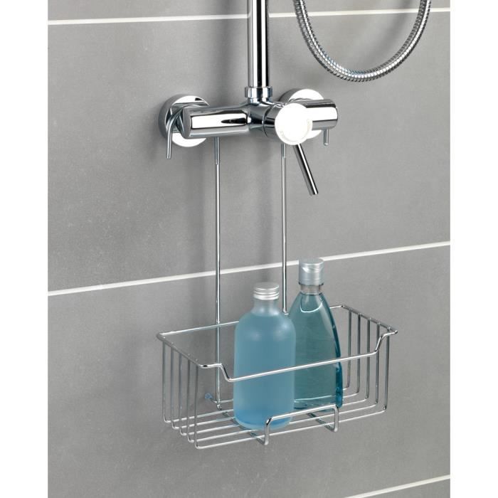 WENKO Milo Shower Shelf, Hanging Shower Basket, No Drilling Required, Stainless Steel, D14xW25xH36, Glossy