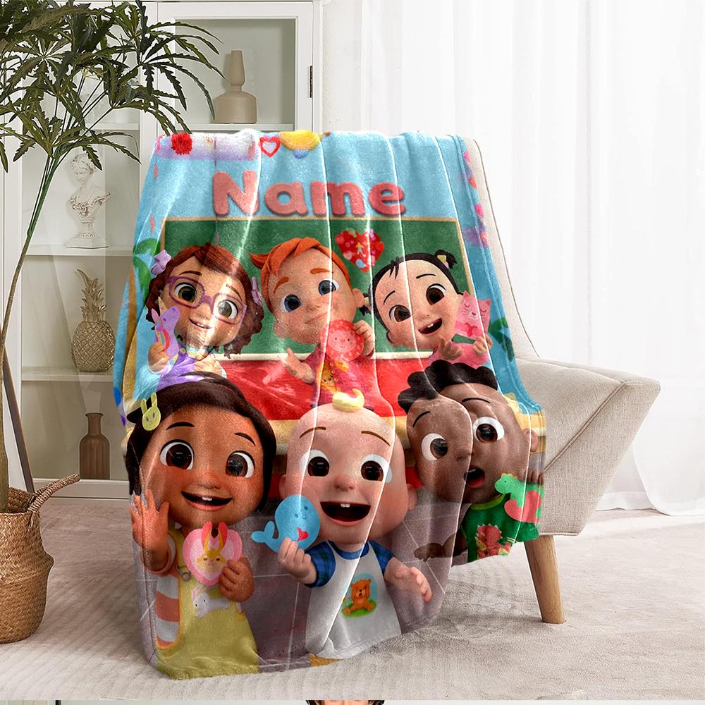 Custom Name Cocomelon Theme Printed Blanket - Perfect for Couch, Bed, Travel & Outdoor Use | Machine Washable, Cozy & Durable.
