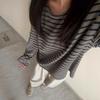 Korean Lazy Gray-blue Striped Polished Long-sleeved T-shirt Women's Autumn and Winter Round Neck Loose and Thin Soft Waxy Bottoming Shirt Top