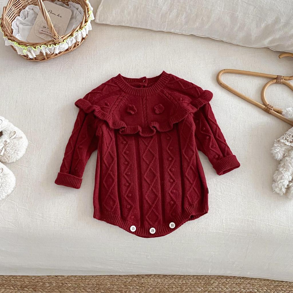Baby Solid Color Winter Romper 2025 - Korean Style Jacquard Onesie for Newborns. Super Cute and Trendy!