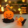 Battery Operated Candle Lights 2Pcs Halloween Pumpkin Night Light, Flameless LED Lamp with Bat Safety Decor, Plastic Tabletop Ornament for Home Party