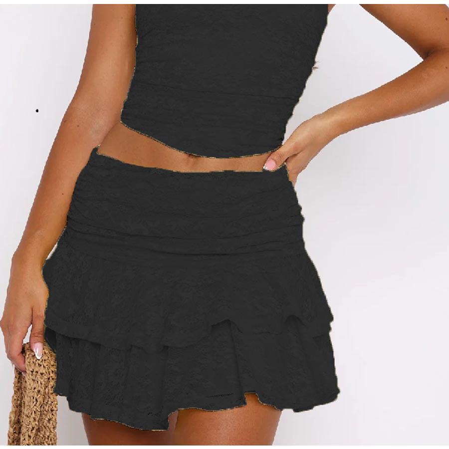 European & American Multi-Layer Lace Stacked Short Skirt - Solid Color Sexy Design