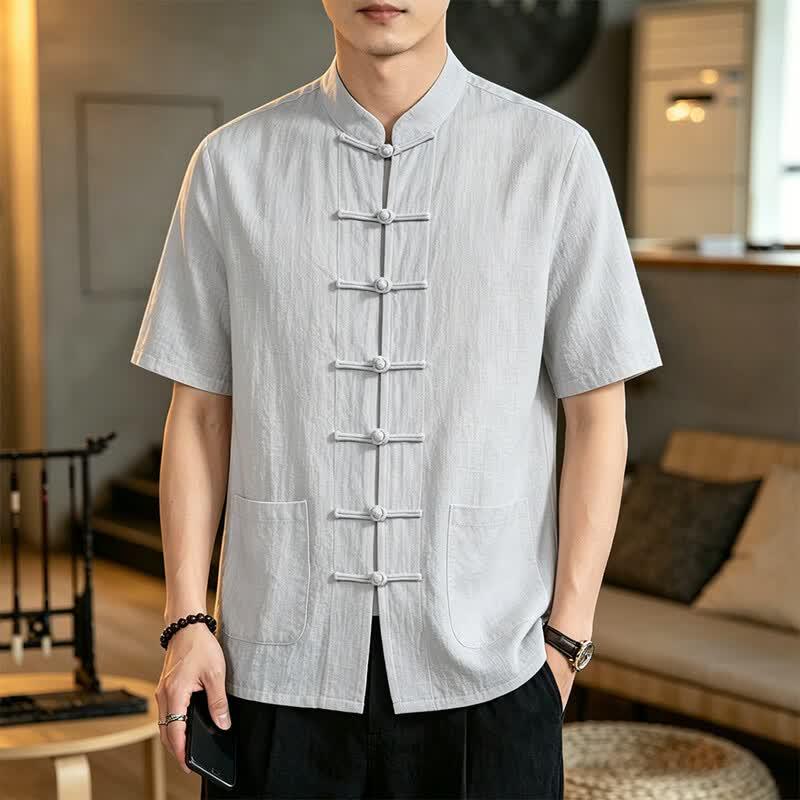 Tucano Men's New Chinese Style Cotton Linen Short-Sleeve Shirt