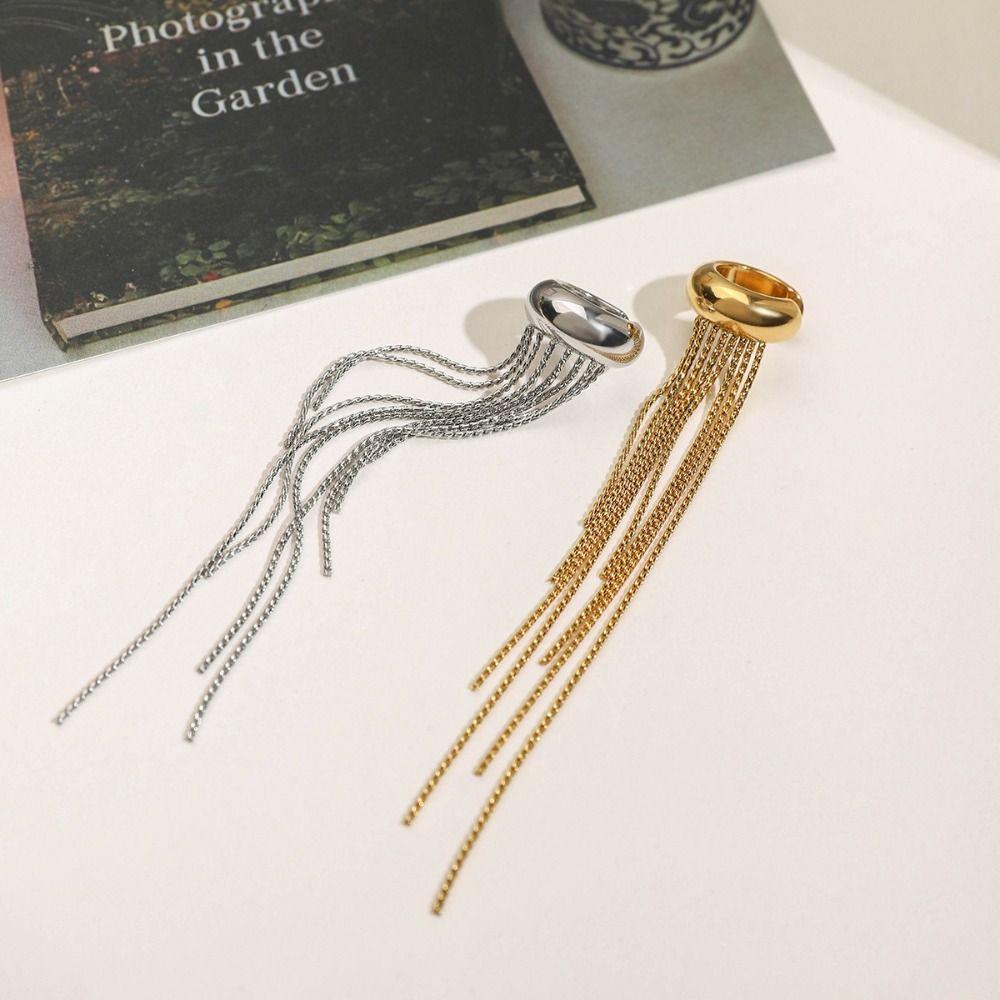 Punk Stainless Steel C Shape Ear Cuff Golded 18K Gold C-shaped Ear Clip Silver Minimalism Tassel Earrings Women