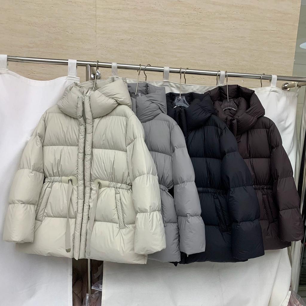 New hooded medium and long down jacket women's thickened drawstring waist temperament loose bread jacket warm winter jacket