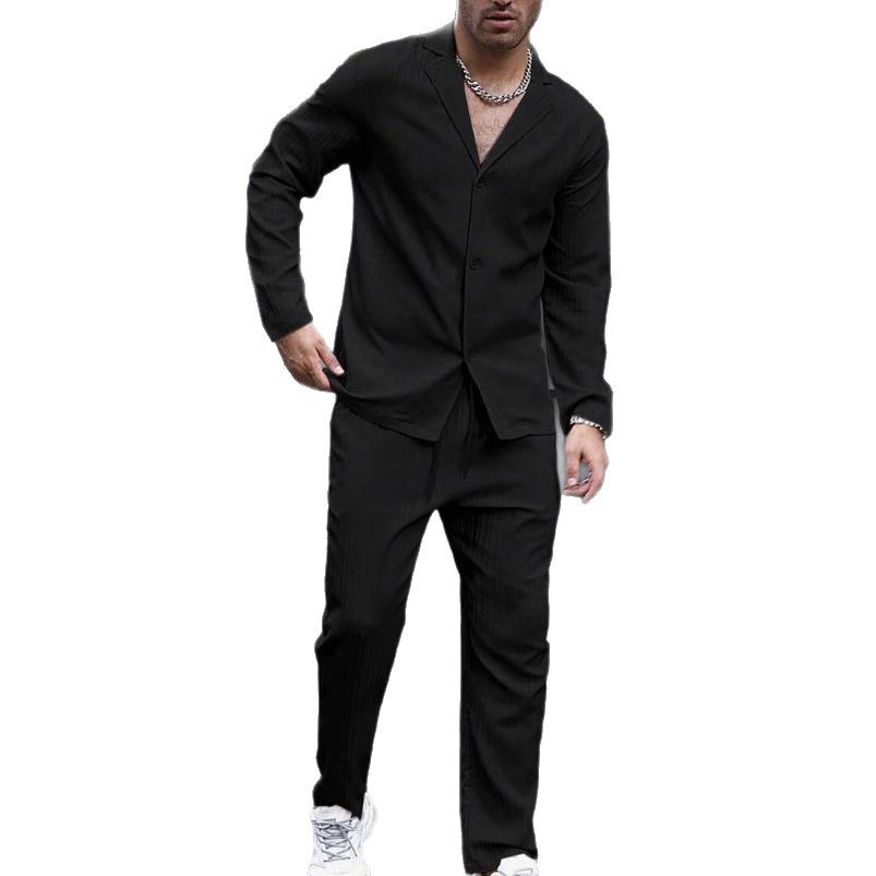 

Мужской приталенный черный костюмный набор, современный городской стиль S чёрный