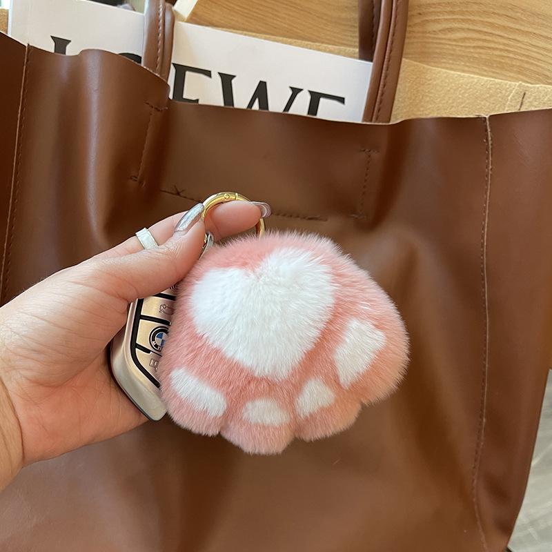 Real Fur Kitten Paw Charm - Plush Rabbit Fur Keychain & Bag Pendant