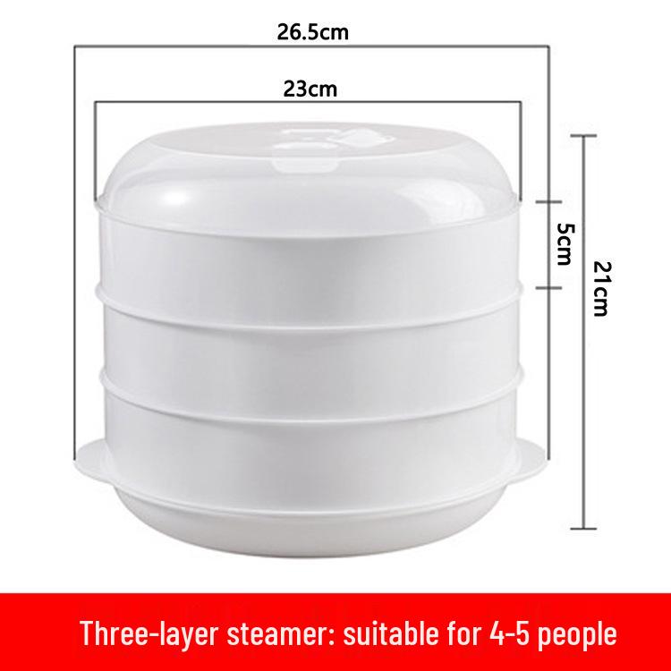 Microwave Steamer Bowl: Plastic Utensil for Heating and Cooking Buns with Steaming Pot, Rack, and Box.