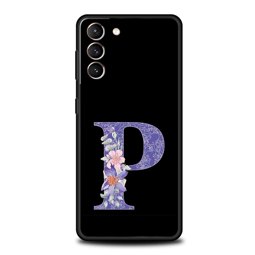 Letters Purple Flower Phone Case For Samsung Galaxy S26 Ultra S25 Plus S24 FE S23 S22 5G S21 S20 Cover Black Soft