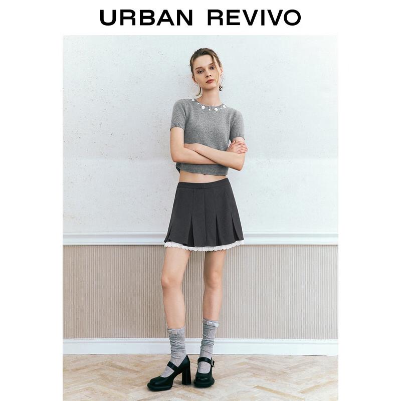 UR 2025 Autumn Slim-Fit Floral Sequin Knit Top