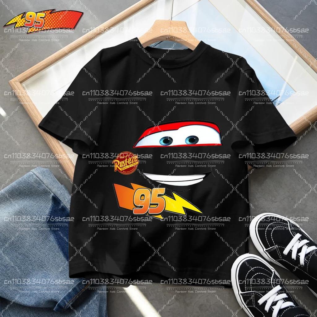 2026 Summer Kids T-shirt Short Sleeve Top Cartoon Cars Pixar Lightning McQueen Printed Boys Clothes Baby Tops 4-10 Years