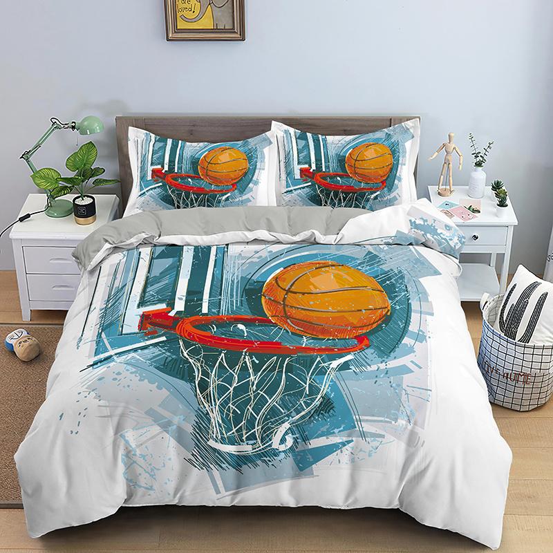 Juegos de Cama de Baloncesto del Norte de Europa Textil para el Hogar Patrón de Pelota Funda Nórdica Funda de Almohada Ropa de Cama Tamaño Individual/Queen/King
