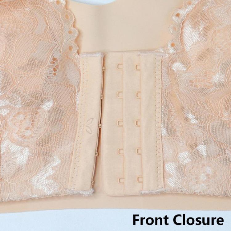 Sexig Plus Size Dam Push Up BH Trådlös Knäppning Fram Djup V Spets BH Tunna Kuddar Bekväma Toppar Underkläder