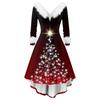 Women's Fashion Elegant Autun And Winter Long Sleeve V-Neck Christmas Print Dress