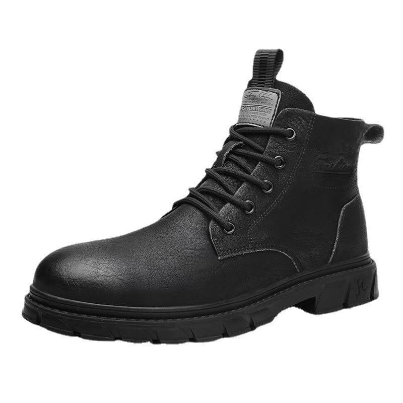 Waterproof and dirt-resistant soft-soled Martin boots men's autumn new high-top men's British casual black leather shoes tooling