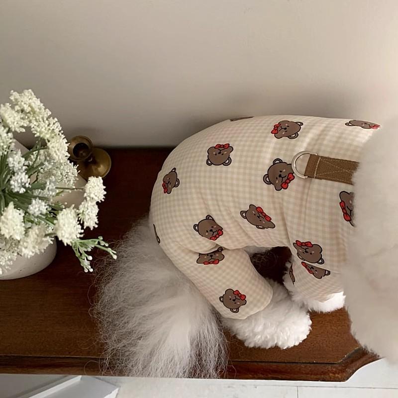 Warm Dog Jacket Pet Winter Four Legged Dog Clothes Puppy Jumpsuit Chihuahua Bichon Costume Cute Bear Print Dog Coat Cat Clothing