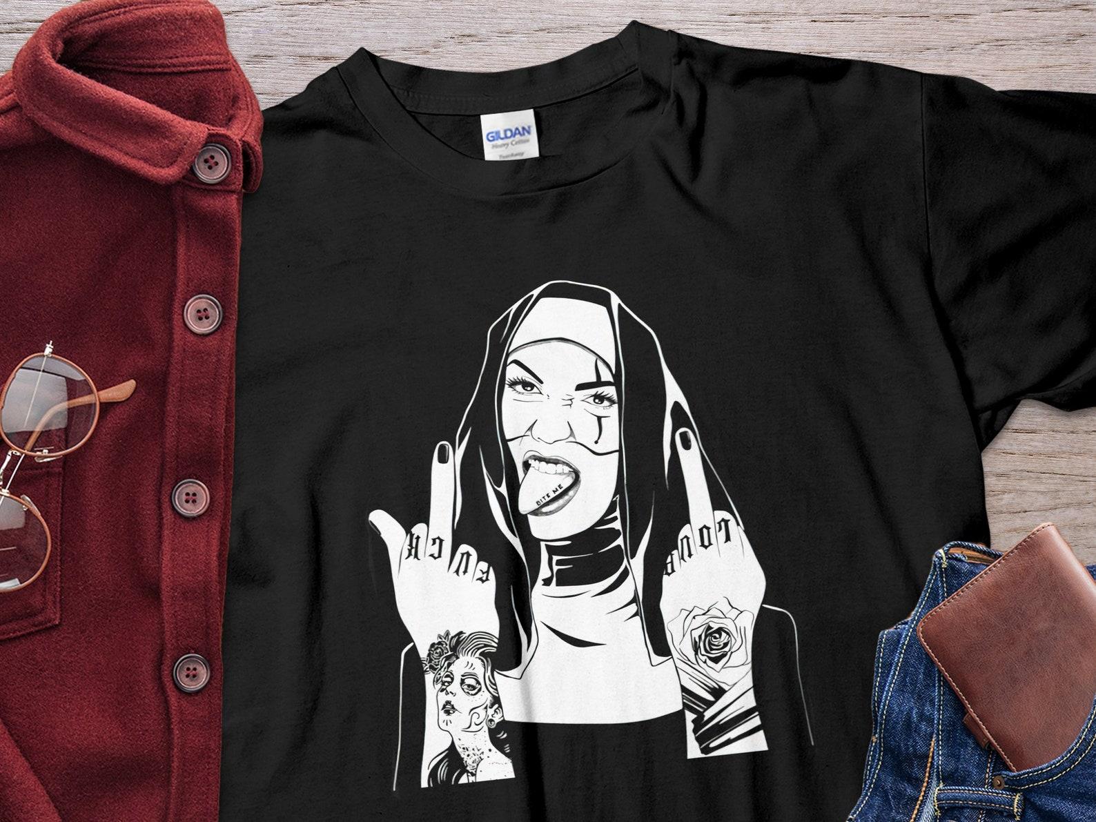 Bad Nun Bite Me Unholy Nun Unisex T-Shirt M