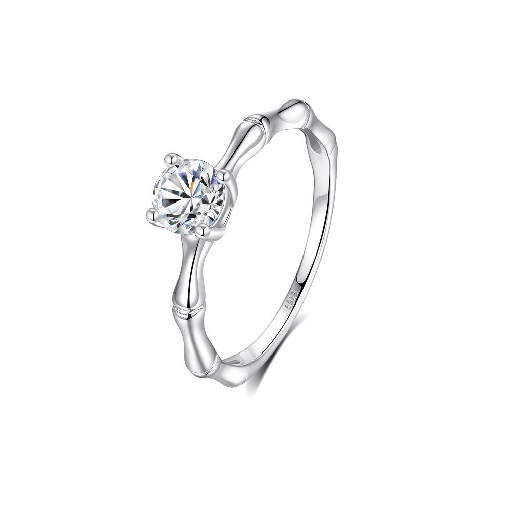 New Chinese Style Moissanite Bamboo Joint Ring: Elegant S925 Sterling Silver Jewelry for Women