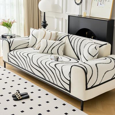 New Chenille Sofa Cover Stripes Anti Slip Sofa Cover Geometrical Jacquard Sofa Cushion Universal for All Seasons Curve Couch Mat