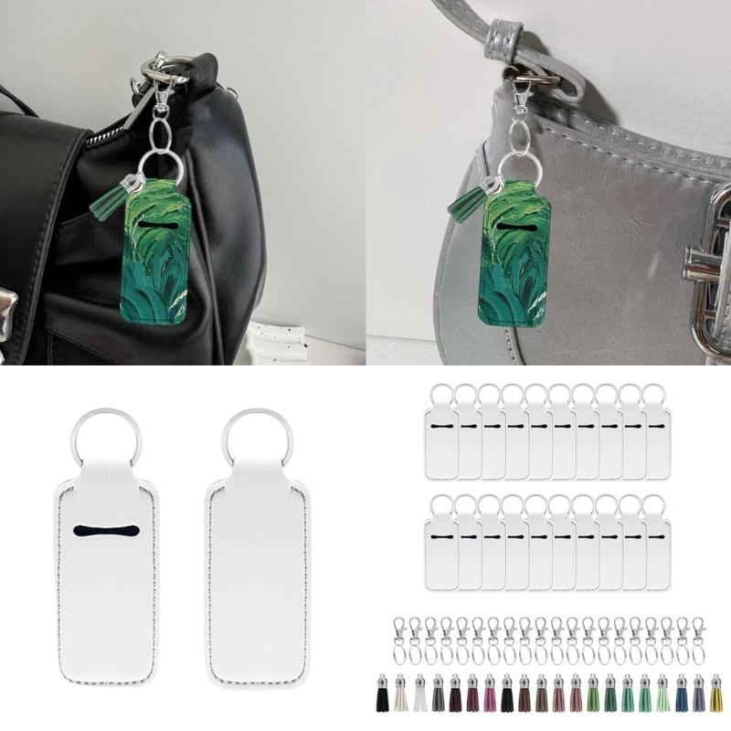 20Pcs Lip Balm Keychain Sublimation Lipstick Holder Blanks Includes 20 Leather Tassels 20 Keychain for Women Backpacks