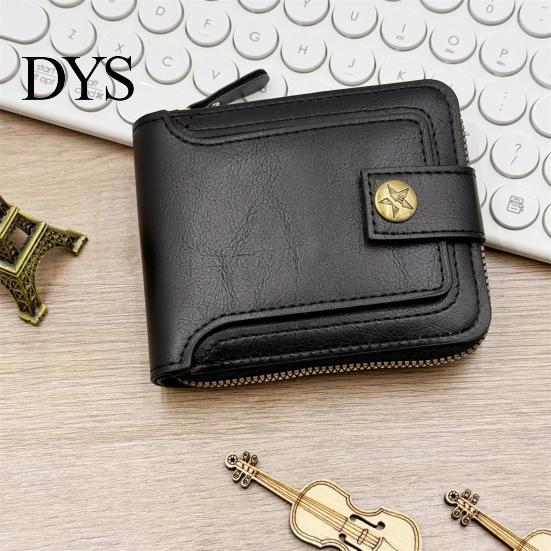 Anti-Theft Card Holder Men Faux Leather Wallet Large Capacity with ID Window Zipper Coin Pocket Button Vintage Front Multi-Slots Credit Durable