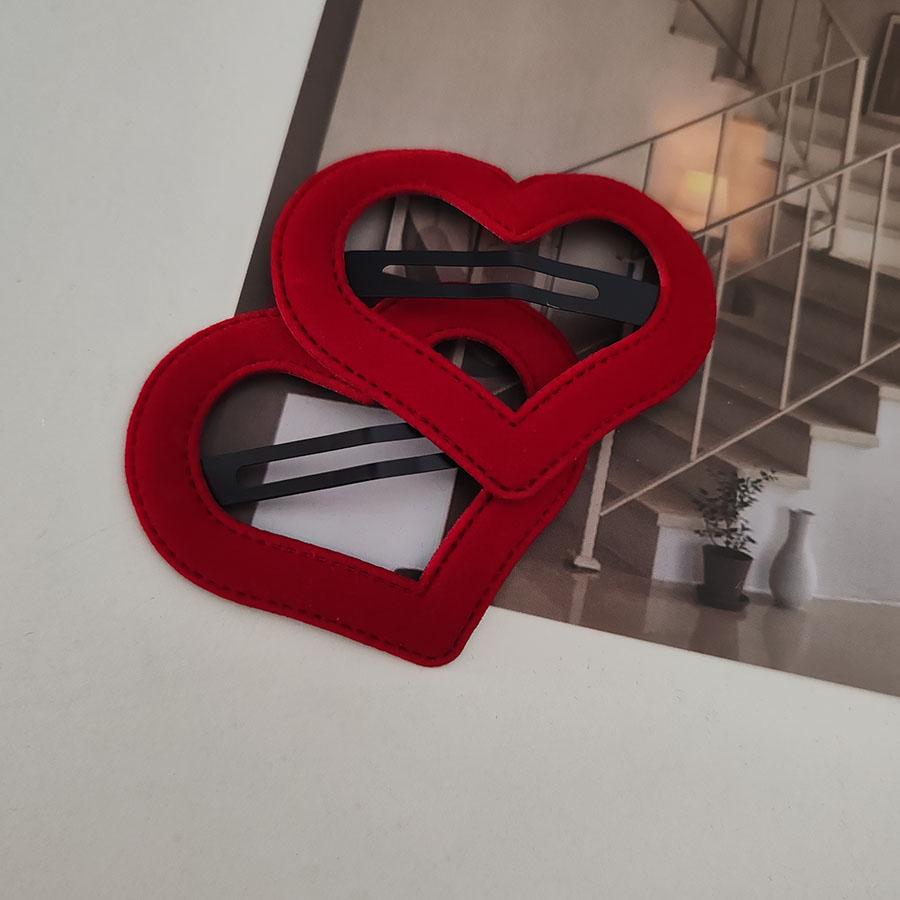 2pc Fashion Denim Velvet Red Heart Star BB Hairpin Hair Side Clips for Women Girls Hair Accessories