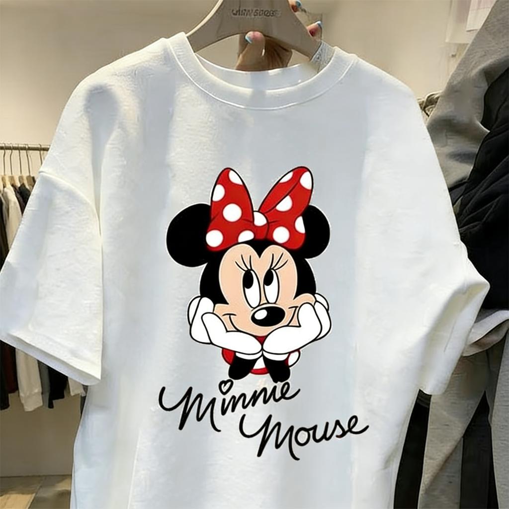 Tricou Bumbac Vintage Desen Animat Mickey Minnie Pereche Vară Mânecă Scurtă Tricou Topuri Casual Femei Bărbați Uzură Zilnică Topuri Drăguțe Disney