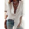 Plus Size Long Sleeve Blouse Womens Casual Button Down Shirt Solid Color Loose Tops Pure Cotton Tshirt Fashion Ladies Button Shirts
