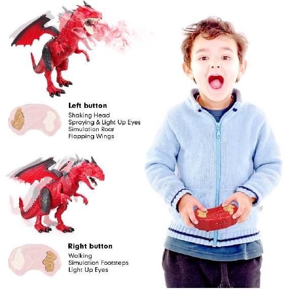 Betheaces Remote Control Dinosaur,Dragon Toy for Kids Boys Girls Red Dragon Figures Learning Realistic Looking Large Size with Roaring Spraying Light