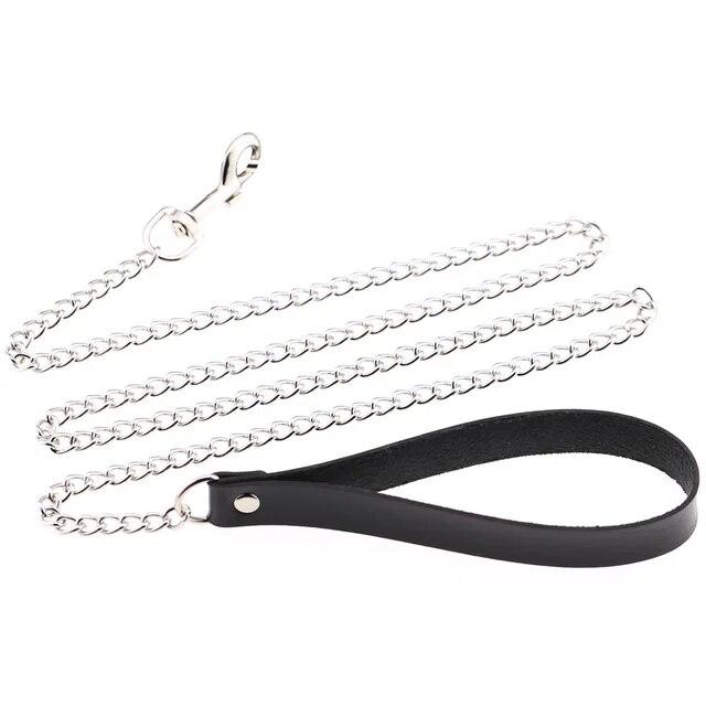 Exotic Accessories of Bdsm Slave Bondage Leather Collar with Leash Ring Steel Chain Sex Toys to Lover Roleplay Posture Spreader