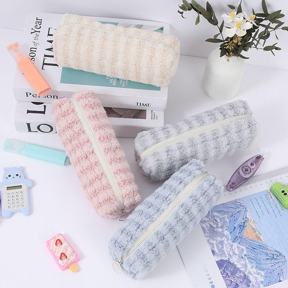 

Cute Plush Pencil Case Plaid Makeup Bags Durable Cosmetic Pouch Office Supplies 04