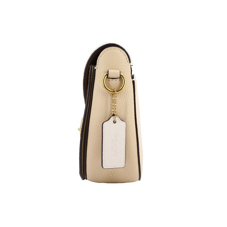 Coach Jade 21 Fashion Trend Logo Litchi Texture Color Block Leather Saddle Bag Women Shoulder Bag White Light-Brown 91164-OLQE7
