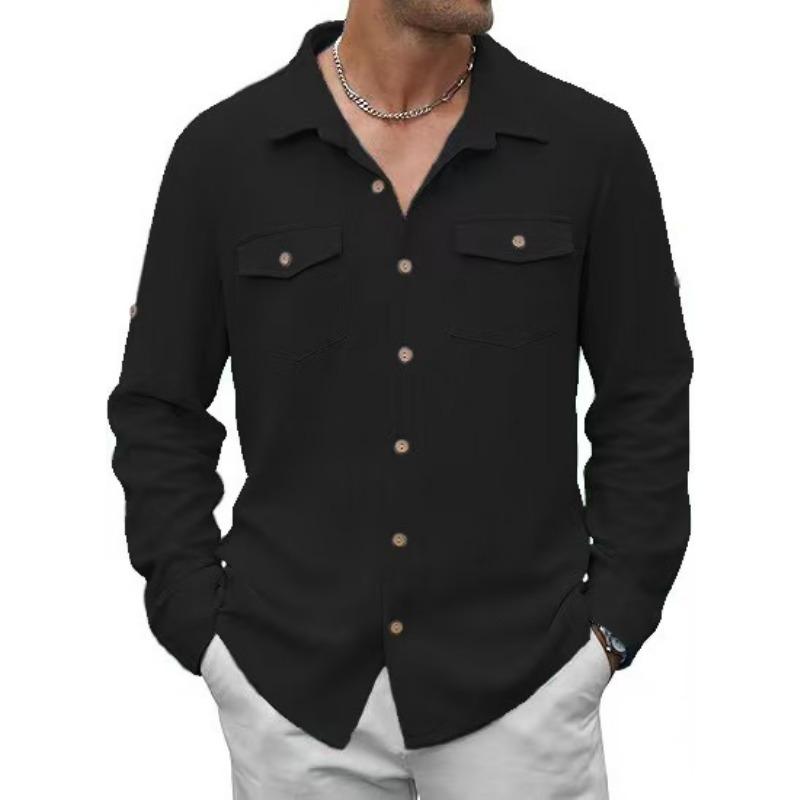 Mens Solid Color Long Sleeve Casual Business Dress Shirt