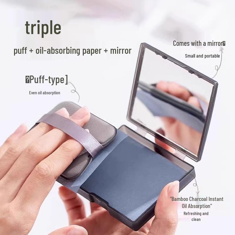Portable Oil-Absorbing Face Paper with Puff & Mirror for Summer Oil Control