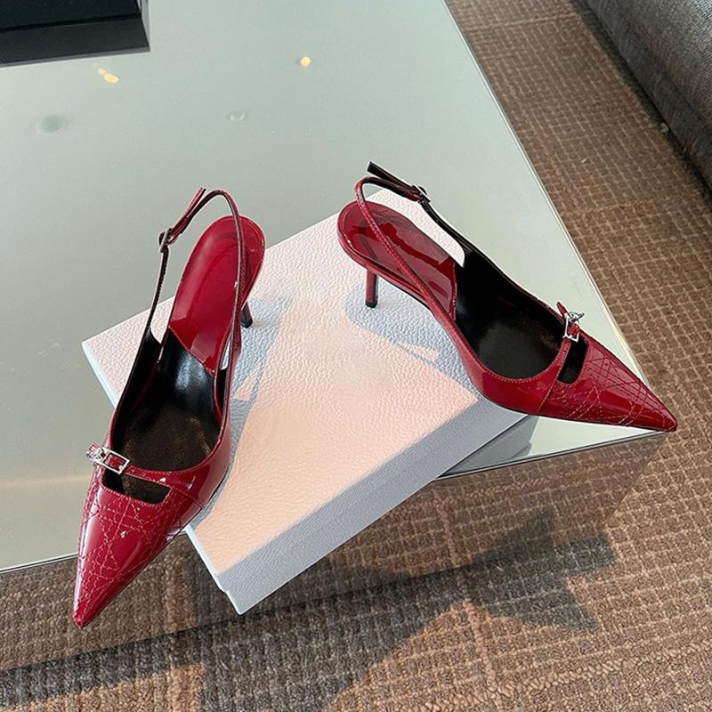 

High heels autumn 2025 new pointed one-word buckle single shoes stiletto patent leather temperament elegant high heels 39