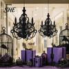 Matte Black Holiday Decor 3D Candlestick Chandelier Ceiling Ornament, Gothic Halloween Glitter Indoor Atmosphere Hanging Decoration for Party,