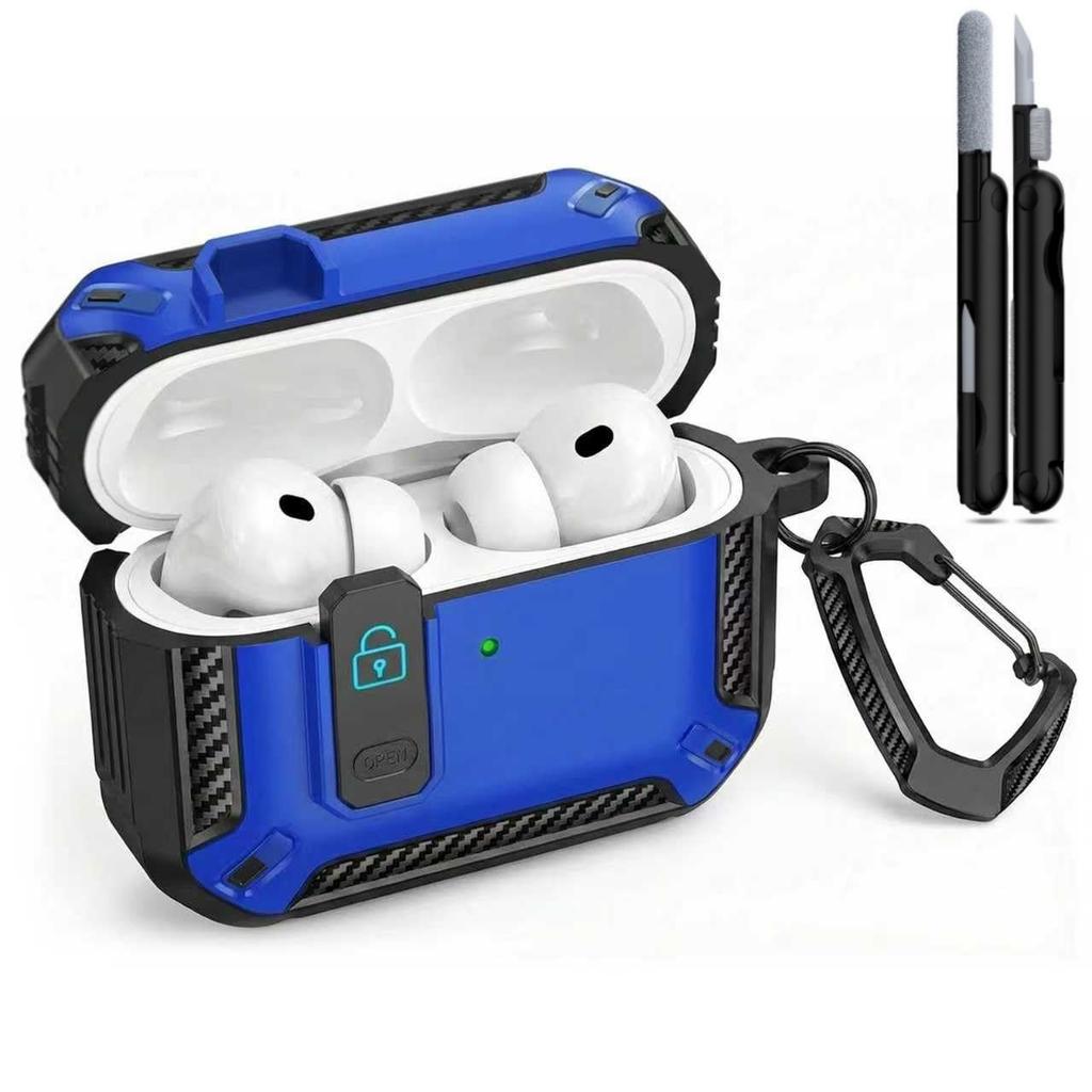 2026 for AirPods Pro 3 Case with Cleaning Kit Carbon Fiber Military Drop Proof Auto Pop up Case with Carabiner For AirPods Pro 3