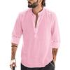 Spring Autumn Casual Men's Loose Shirt Standing Collar Cotton Hemp Long Sleeve Shirts