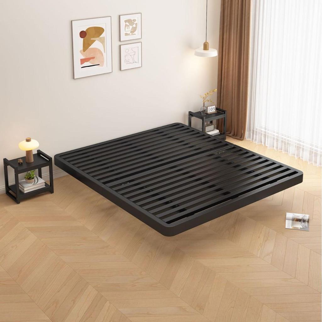 Modern Cream Tatami Style Suspended Double Bed for Adults in Rental Apartments
