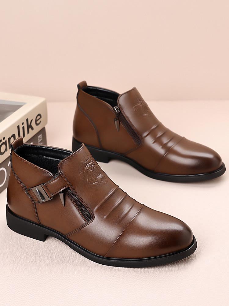 Winter Herren Luxus Chelsea Boots Business Freizeit Herren Low-top Lederschuhe Britischer Stil Spitzzehe Rutschfest Reißverschluss Stiefeletten