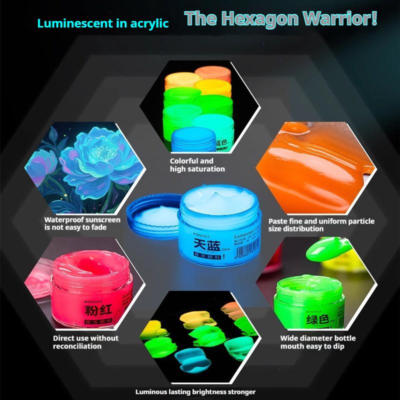 BORRENCE Fluorescent Pigment Luminous Paint 20/60ml 8 Colors Hand-Painted Graffiti DIY Glow-in-the-dark Waterproof Acrylic Paint