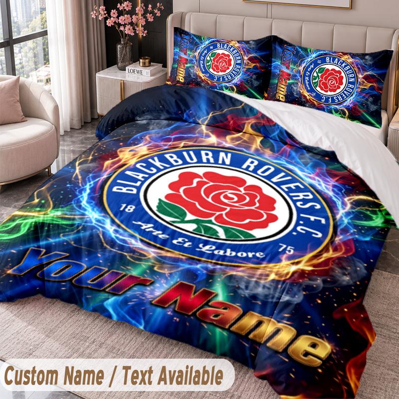 Blackburn Rovers Football Printed Bedding Set Custom Name Text 1 Duvet Cover 2 Pillowcases For Bedroom