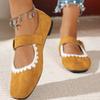 Women's Vintage Suede Mary Jane Flats - Solid Color Low-Cut Slip-On Shoes for Fall, Casual Retro Ballet Flats