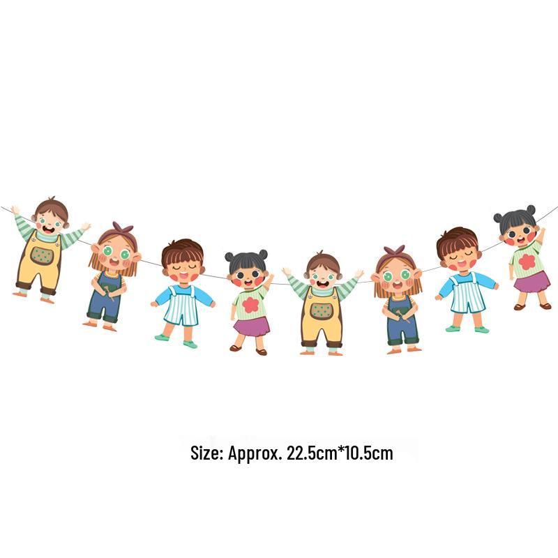Children s Day Kindergarten Decoration - Kids Holding Hands Flags Banner