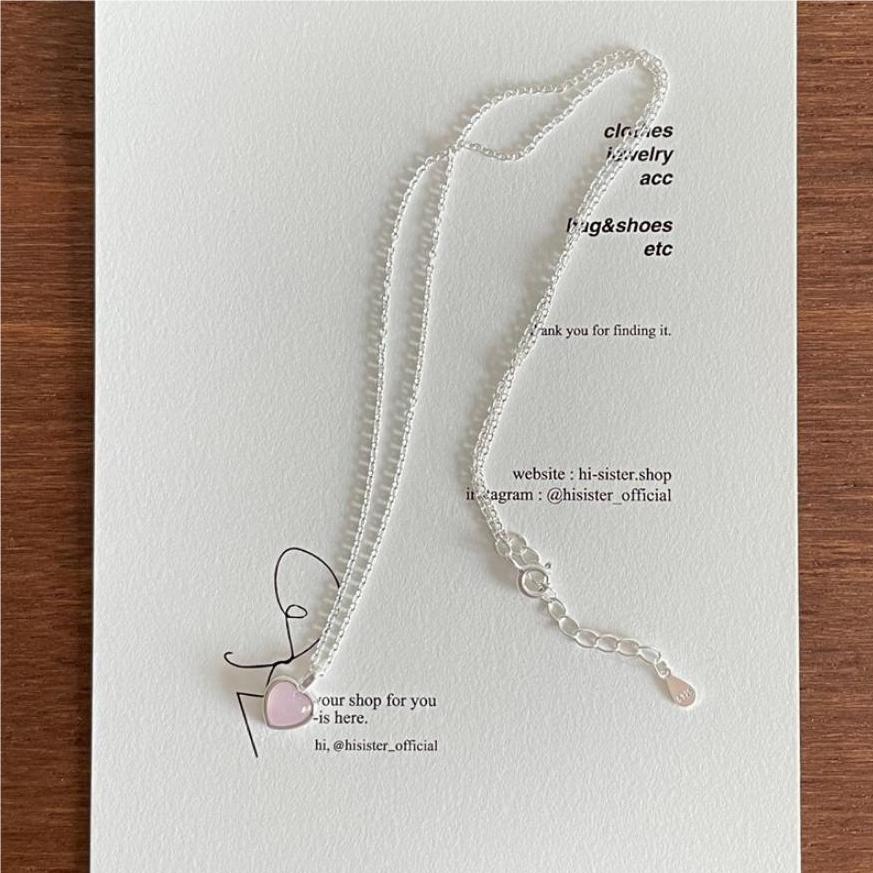 Copper-Plated Silver Peach Heart Necklace for Women - Sweet, Cute, Pink/Blue, Fashionable Clavicle Chain